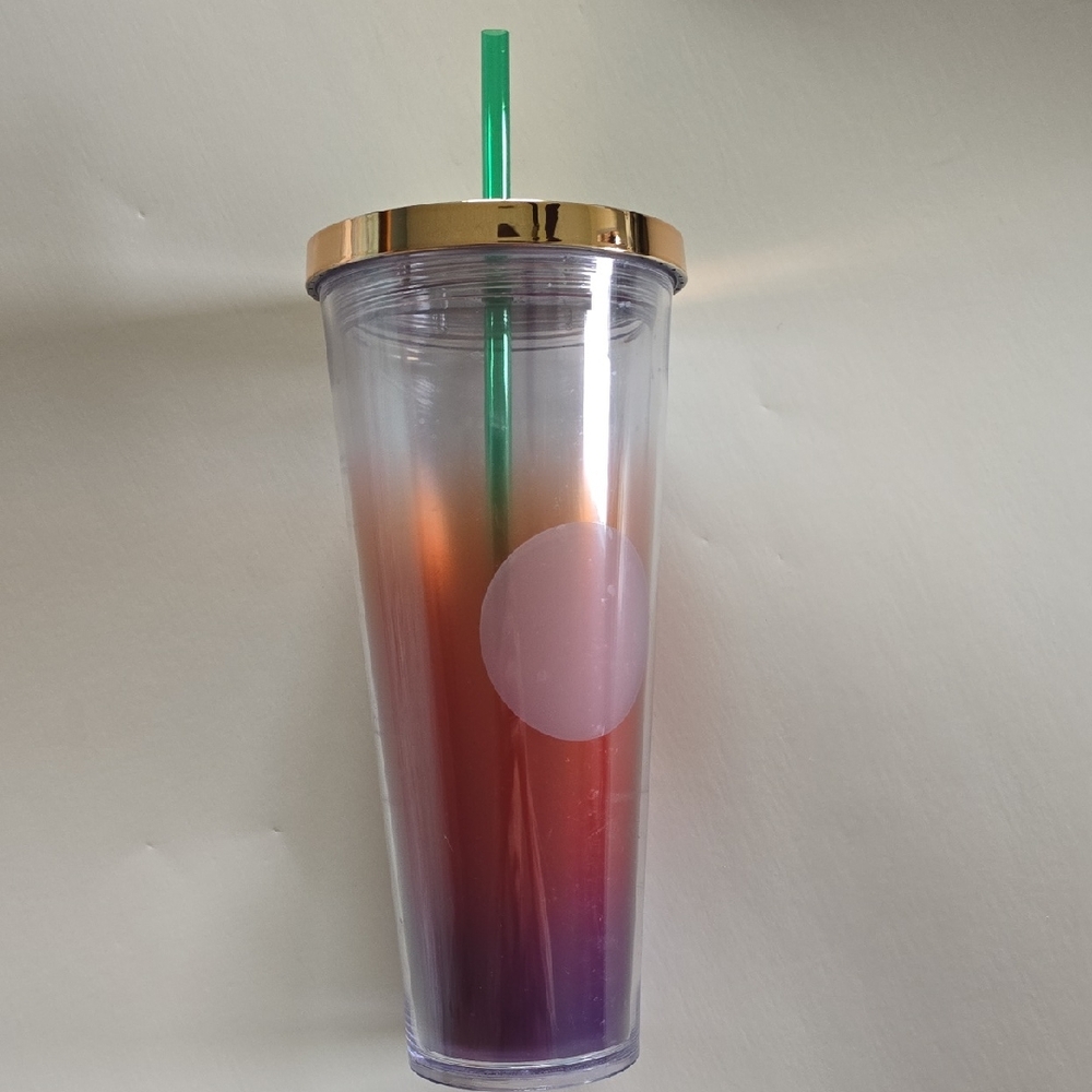 Starbucks 2014 24 Oz Ombre Brown Gold Cold Collectible Tumbler With Straw